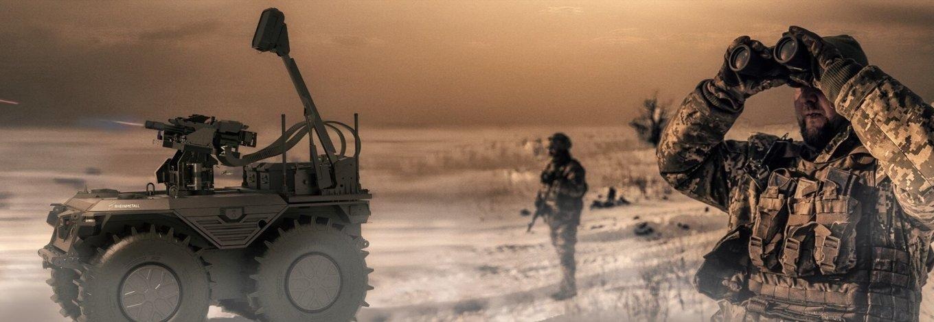 Rheinmetall Mission Master robotic air-defense carrier in promotional artwork