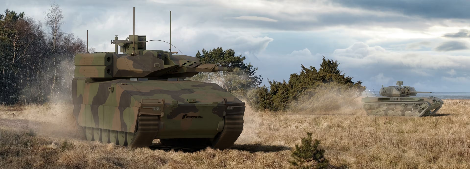 Rheinmetall source imagery accompanying its AUSA 2026 lineup announcement. Exhibition artwork does not establish that every platform has the same maturity.